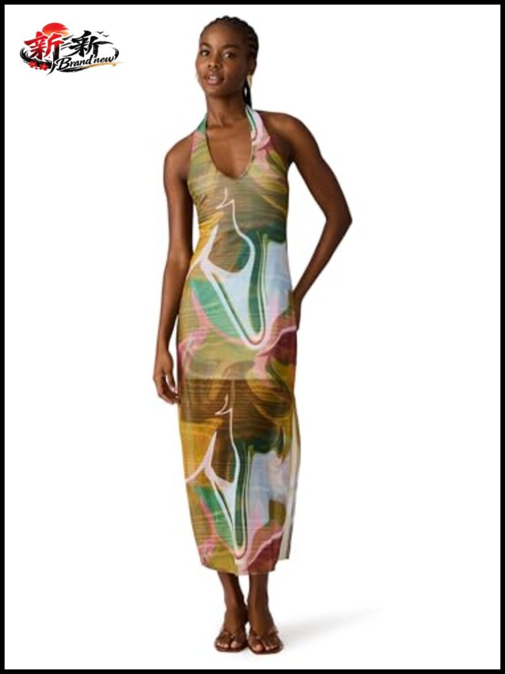 Halter Neck Tie-Dye Midi Dress Sleeveless Racerback